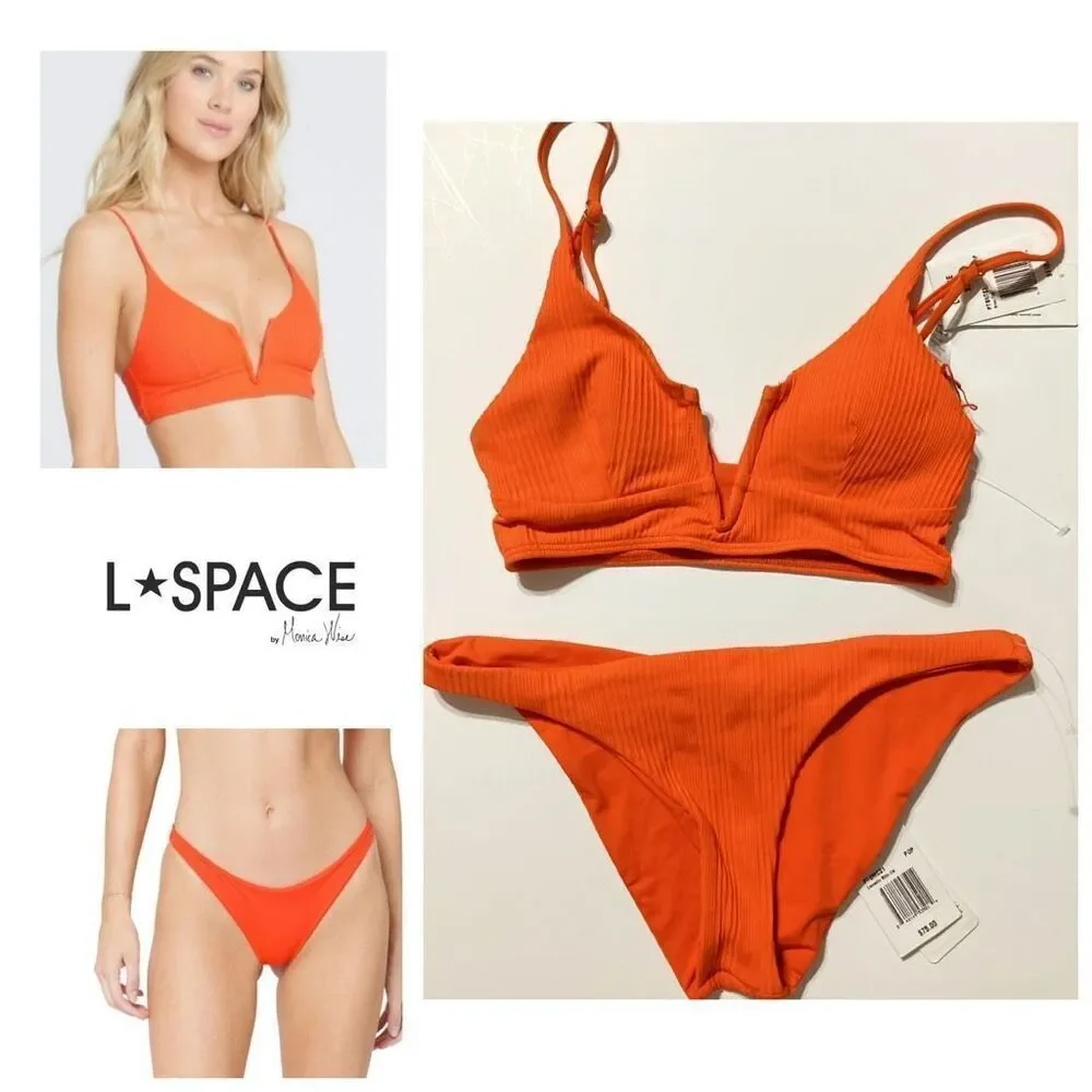 New. L*SPACE poppy ribbed bikini set. XS-top/S-bottom. Retails $185